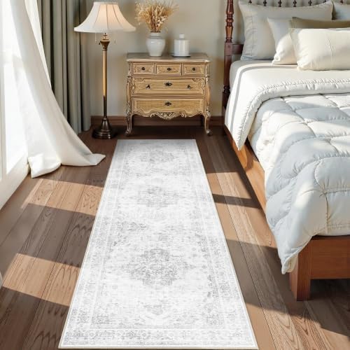 2x7 Washable Kitchen Runner Rug Non-Slip Medallion Gray Throw Carpet - Image 3