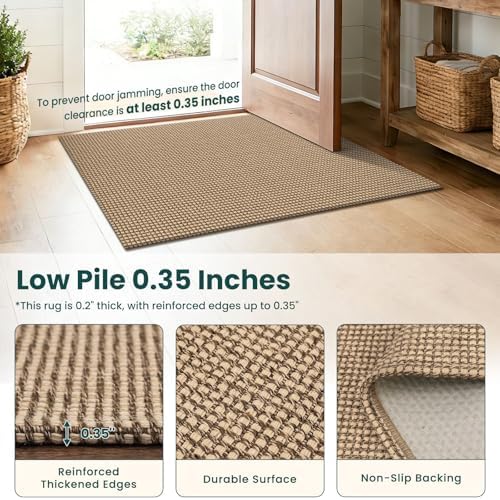 KOZYFLY Boho 2x18 Runners Rugs for Hallway, Extra Long Washable Runner Rug, Woven Non Slip Kitchen Runner, Cotton Entryway Rug, Floor Carpet for Entry, Aisle, Hall, Orange Beige/Tan/Brown - Image 4