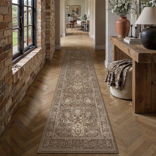 HUGEAR Hallway Runner Rugs 2'6 x 10' Brown Vintage Rug by HUGEAR