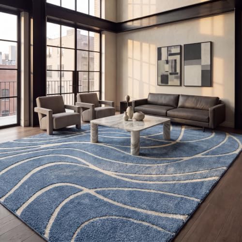 SAFAVIEH Florida Shag Rug 9'6"x13', Soft Light Blue & Cream SG471-6011 by Unknown