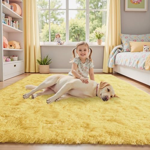 8x10 Area Rugs for Living Room Shag Fluffy Rug Bedroom Plush Carpet Non Slip for Nursery Kids PlayRoom Home Decor Aesthetic,Light Yellow - Image 5