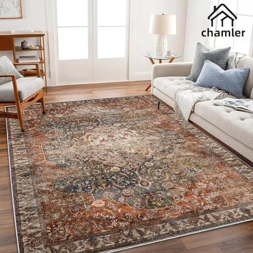chamler 5x7 Washable Area Rug Vintage Traditional Floor Cover Foldable Thin Kitchen Accent Indoor Distressed Non Slip Carpet Rugs for Bedroom Living Room Bathroom - Image 3