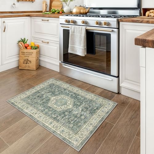 KUTA Vintage Entryway Rugs Indoor Washable Rug 2x3 Turquoise Doormat - Image 3