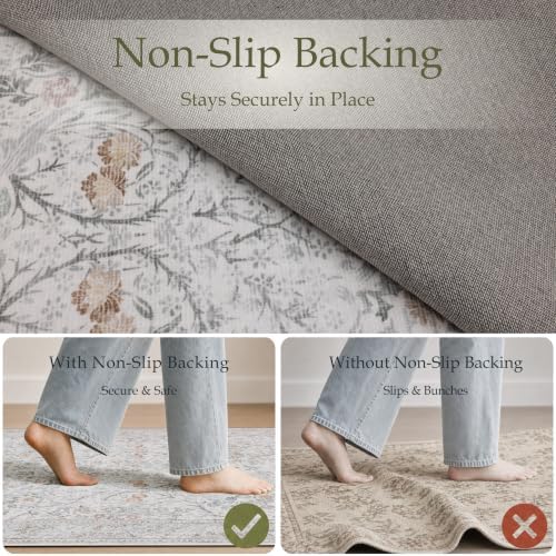 JOLLYVOGUE Runner Rug, 2x6 Washable Vintage Floral Rug, Beige - Image 4