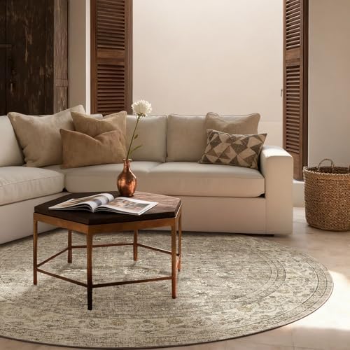 4x4 Round Bedroom Rug Washable: Living Room Rug Stain Resistant Non Slip Low Pile Small Area Rugs for Bedroom Kitchen Entryway Living Room Bedside Office Dorm Kids Room Entrance - Image 3