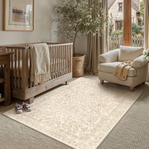 PureCozy 3x5 Beige Brown Floral Small Area Rug Vintage Farmhouse Style - Image 2