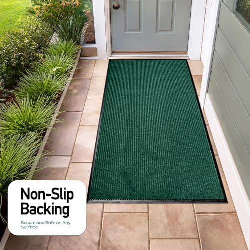 Durable Rubber Door Mat - Heavy Duty, Indoor/Outdoor, Easy Clean, Waterproof, Low-Profile Mat for Entry, Patio, Garage - Stylish (Green, 10' x 3' (Mud Trapper)) - Image 6