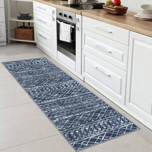 KUTA Moroccan Washable Hallway Runner Rug 2x6 Vintage Boho Navy Blue - Image 4