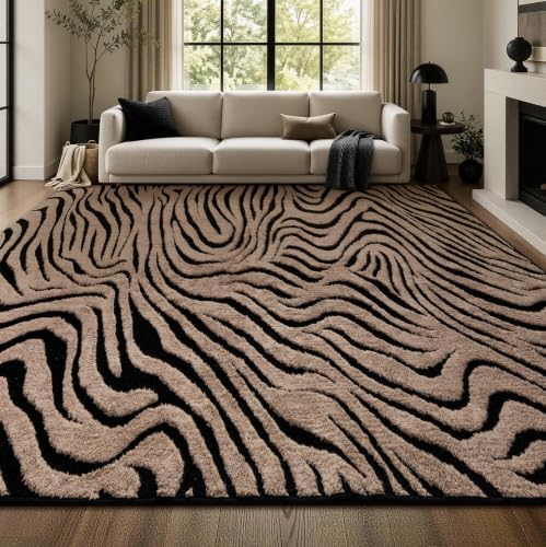 YIHOUSE Zebra Area Rugs 8x10: Taupe Abstract Washable Living Room Rug by YIHOUSE