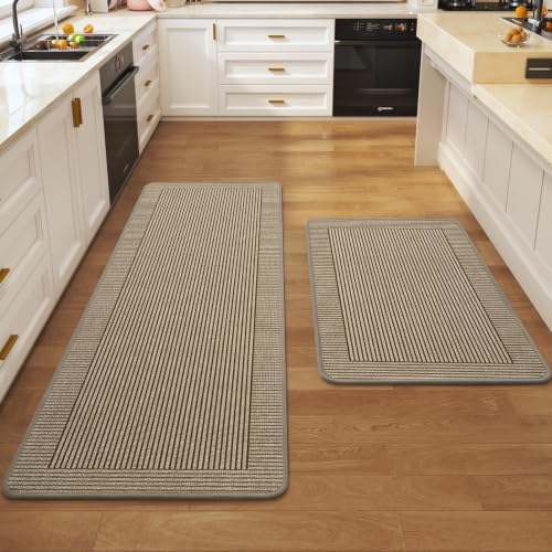 Kitchen Rugs Set of 2, Kitchen Mats for Floor,20x32+20x47 Brown by QiCaiJia