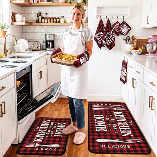 Fourluoo 10 Pcs Red Buffalo Plaid Kitchen Set - Image 4