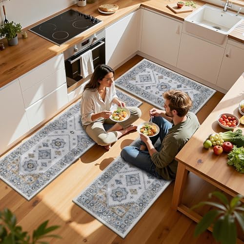 HEBE Boho Kitchen Rugs Set of 3, Non Slip Washable Kitchen Mats for Floor - Image 7
