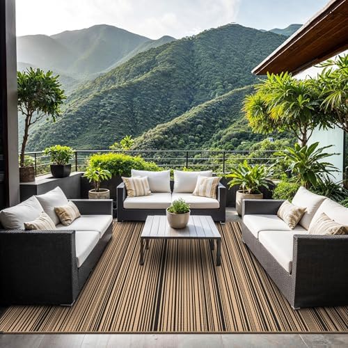 GENIMO Outdoor Rug, Waterproof Plastic Rugs for Patio, 8'x10' Light Brown - Image 3
