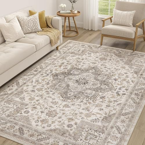 cotiled 5x8 Area Rug for Living Room, Washable, Traditional, Light Brown by COTILED