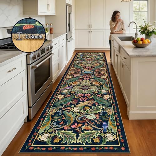 nesrt Boho 3x12 Long Hallway Runner Rugs, Washable Non-Slip Stain Resistant Kitchen Runners Rug, Thin Jungle Bird Indoor Decor Carpet for Bedroom, Living Room, Entryway (Dark Green) - Image 2