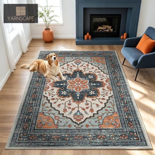 YARNSCAPE 4' x 6' Machine Washable Area Rug, Non-Slip Low-Pile Carpet - Image 2