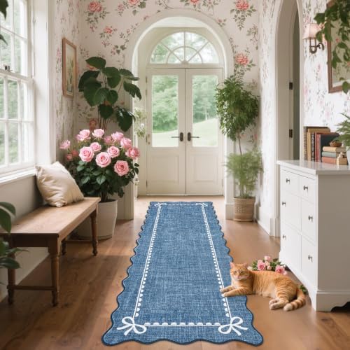 GarveeHome Scalloped Hallway Runner Rug 2.5x8 Non Slip Dark Blue Rugs - Image 2