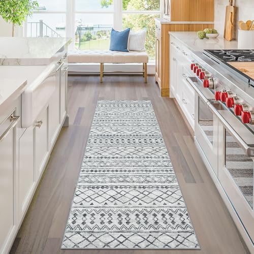 KUTA 2x6 Washable Runner Rug Grey Moroccan Boho Rug Runner - Image 3