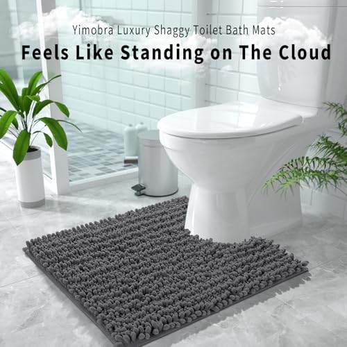 Yimobra Toilet Rug U Shaped Washable 24x24 Inch - Ultra Soft Absorbent Chenille Bath Rugs for Toilet, Quick Dry & Machine Washable, Non Slip Contour Bathroom Mat, Dark Gray - Image 6