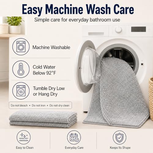 Bathroom Rugs Sets 2 Piece Plush Chenille Bath Rugs Non-Slip Bath Mats Absorbent Shaggy Rugs,Bathtub Mat, Gray Pet Dog Mats,Washable Bathroom Carpet for Tub, Shower, Washroom- 32x20 + 24x16 Inch - Image 5