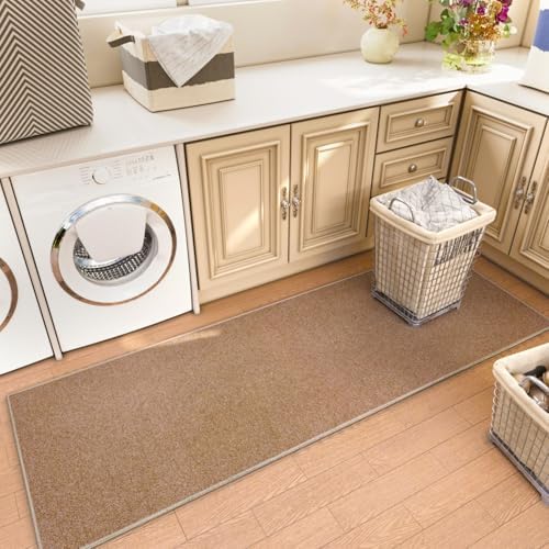 AREDO Door mat with Non Slip Rubber Backing 2 * 3 ft, Washable Soft Floor Carpet for Kitchen, Hallway, Entryway Indoor, Bedroom, Laundry, Low Pile Area Rugs, Solid Color with Pointillism Style, Brown - Image 6