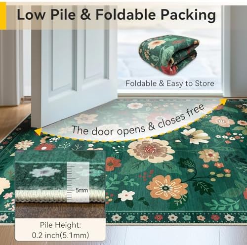 RELEANY Floral Washable 9x12 Area Rugs DarkGreen - Image 4