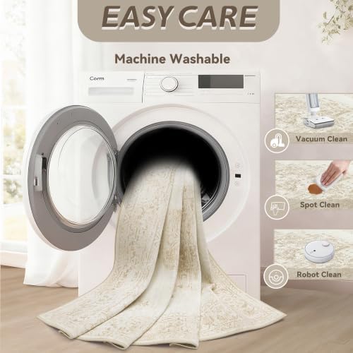 8x10 Area Rugs for Living Room: Washable Vintage Large Retro Rug Soft Non-Slip Indoor Low Pile Carpet for Bedroom Dining Room Office (Cream Beige, 8'x10') - Image 3