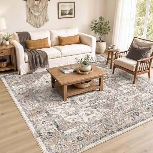 8x8 Square Area Rug: Washable Tea Brown Area Rug for Living Room - Image 2