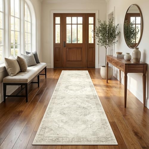 Garvee Beige Boho Washable 2.5x8 Runner Rug for Kitchen Hallways Entryway by Garvee