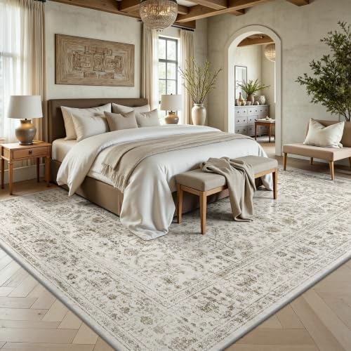 8x10 Area Rugs for Living Room, Washable Vintage Retro Floral Rug, Low Pile Non Slip Distressed Large Carpet for Bedroom, Dining Room, Office, Home (Brown) - Image 4