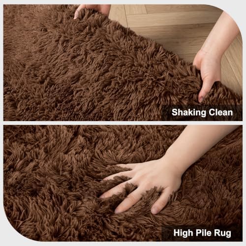 9X12 Large Area Rugs for Living Room Bedroom,Big Shag Rug for Bedroom Dorm,Soft Fluffy Indoor Carpet Plush Rugs for Living Room Home Decor (Brown, 9X12 Feet) - Image 6
