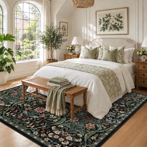 8x8 Square Rug Floral Washable Rug for Living Room Indoor Carpet - Image 3