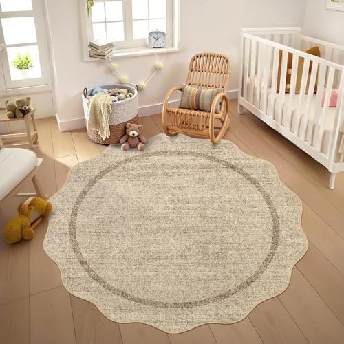 GarveeHome Scalloped Round Washable Rug Soft Modern Round Rugs 5ft Non Slip by GarveeHome