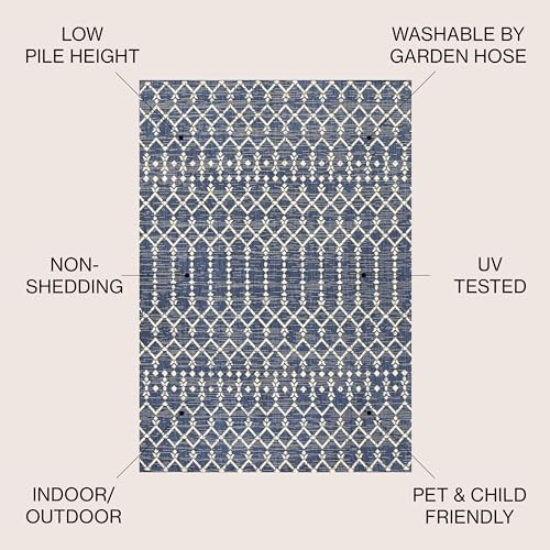 JONATHAN Y Moroccan Geometric Indoor Outdoor Square Area Rug 8X8 Navy/Beige, Ourika Textured Weave for Backyard, Patio, Porch, Easy-Cleaning, High Traffic, Pet-Friendly, Non-Shedding (SMB108K-8SQ) - Image 2