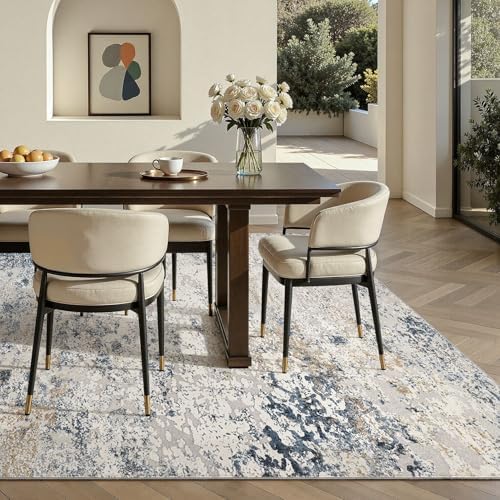 DMOYEST Area Rug Living Room Rugs 5x8 Washable Abstract Beige Blue Carpet - Image 4