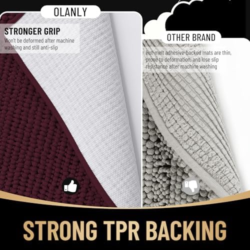 OLANLY Thick Chenille Absorbent Bathroom Rugs Mat 30x20, Black Cherry - Image 5