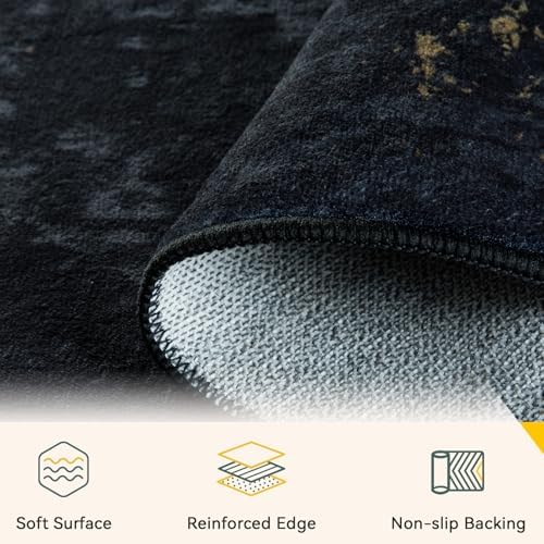 RELEANY Washable Round 6ft Area Rug for Living Room Black Gold - Image 3