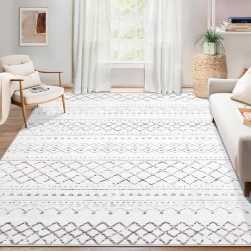 Area Rug for Living Room 6x9: Large Washable Boho Moroccan Rugs Geometric Neutral Rug, Non-Slip Foldable Morden Farmhouse Indoor Floor Carpet for Bedroom Dining Table Home(Dark Grey,6X9) by AOYAOMI