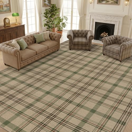 JTJ Easy Jute 9x12 Area Rug, Sage Green Plaid, Washable Indoor Outdoor Rug by JTJ