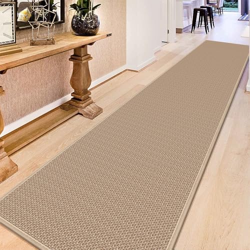 15ft Natural Jute Hallway Runner Rug Non Slip Washable, Rubber Backed Long Khaki Indoor Entryway Runner, Absorbent Kitchen Carpet Sink Rug - Image 2