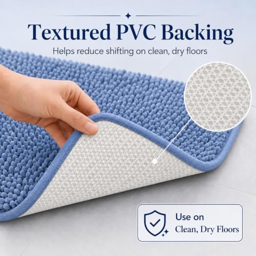 Bathroom Rugs Bath Mats for Batroom Chenillen Bath Rug Set 3 Piece Non-Slip Bath Mats, Absorbent Shaggy Rugs, Machine Wash, Perfect Plush Bathroom Mats, Bathroom Carpets Set Sky Blue - Image 5