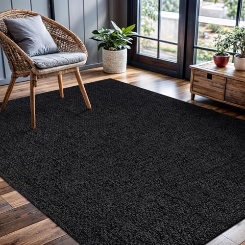 CAMILSON Easy Jute Rug 4x6, Indoor Outdoor Dark Gray Black Farmhouse Area Rugs for Living Room Patio and Kitchen Rug, Solid Boho Woven Design, Easy-Cleaning, Washable Outside Carpet Alfombras (4 x 6) - Image 6