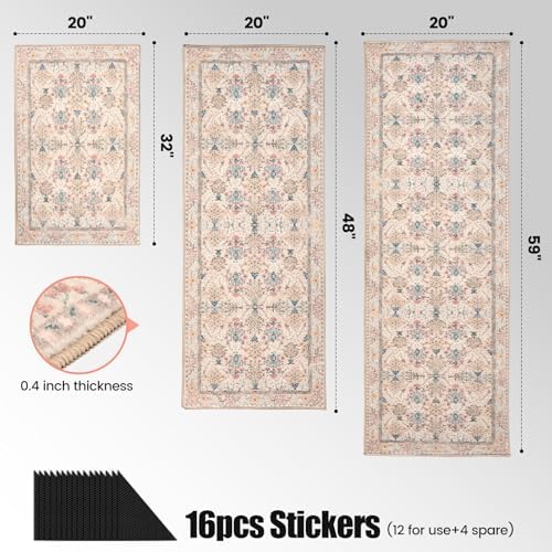 Kitchen Rug Set 3Pcs, Boho Rug Sets Non Slip Washable for Floor Thick Farmhouse Kitchen Decor Runner Rugs for Kitchen, Entryway，Laundry, Hallways 20''x32''+20''x48''+20''x59 - Image 3