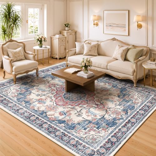 3x5 Boho Washable Area Rugs, Non Slip Indoor Foldable Carpets, Retro Blue by tubeamin