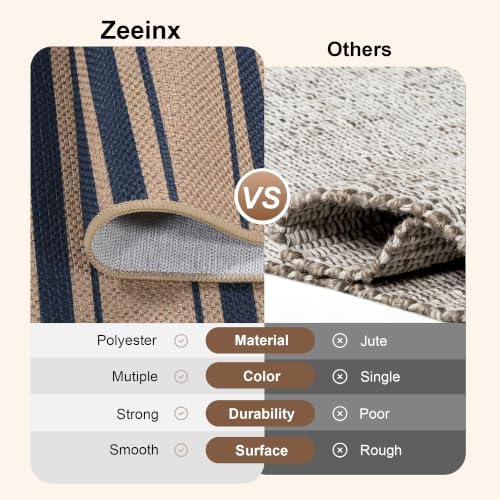 Striped Easy Jute 4x6 Outdoor Rug Washable Non Slip Khaki Rugs for Entryway Indoor Outdoor Farmhouse Neutral Front Door Mat for Backyard Patio Proch Living Room - Image 5