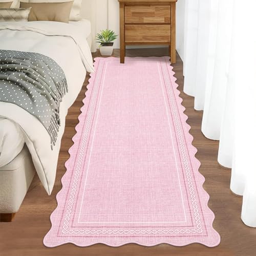 GarveeHome Scalloped Washable Runner 2x8 Rugs for Entryway Non Slip, Pink - Image 3