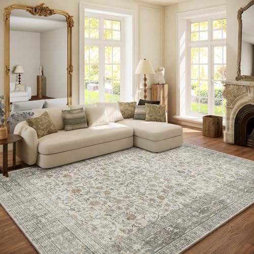 Machine Washable Rugs for Living Room: 6x9 Area Rugs for Bedroom Vintage Stain Resistant Non Slip Low Pile Soft Boho Carpet for Kitchen Dining Room Farmhouse Kids Room Nursery by palohom