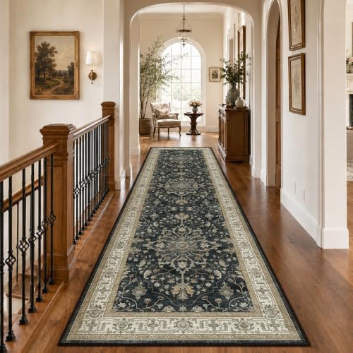 RELEANY Washable Area Rug, Runner 3'x9', Black/Vintage/Beige - Image 2
