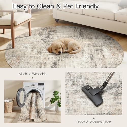 4ft Area Rug for Living Room, Abstract Washable Non-Slip Large Rugs, Gold - Image 6