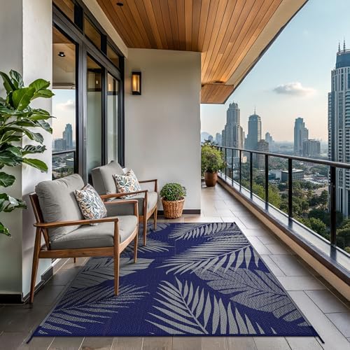 GENIMO Outdoor Rug, Waterproof Plastic Rugs for Patio, 5'x8' Blue Grey - Image 4